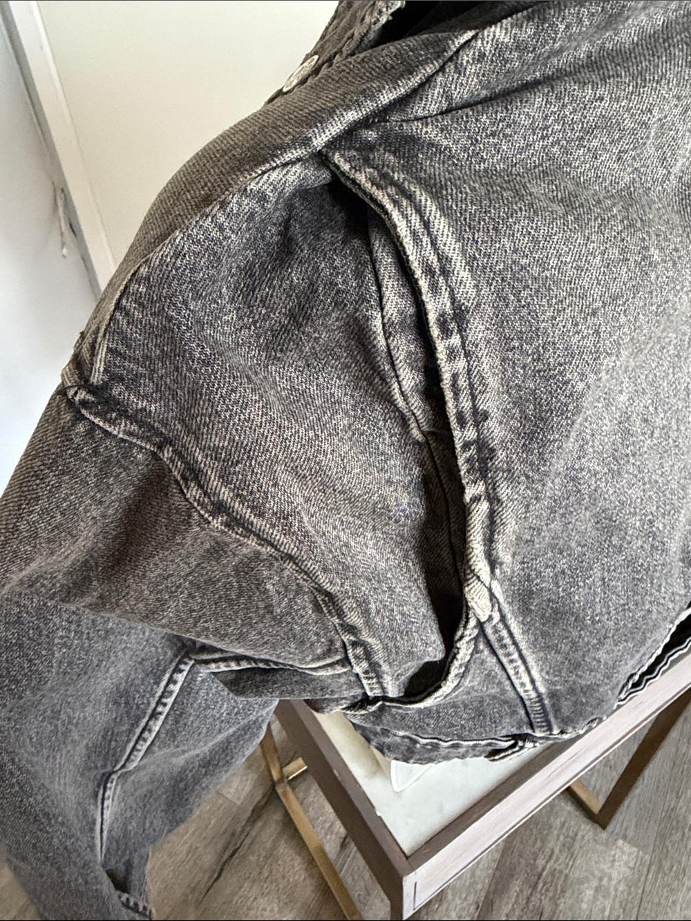 Zara Black Washed Cropped Denim Moto Jacket - Picture 7 of 13